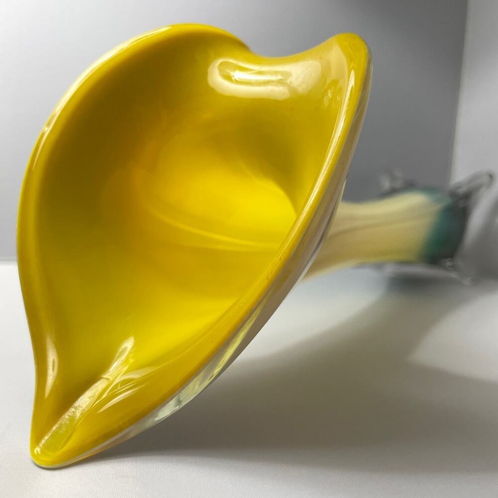 Hand Blown Jack In The Pulpit Calla Lily Art Glass Vase 15.5" Ombre Yellow Teal‎ - Picture 5 of 12